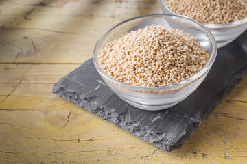 quinoa beans in bowl on rustic wood