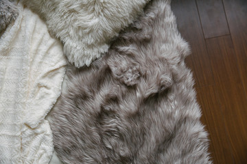 Fluffy couch pillows, fake fur