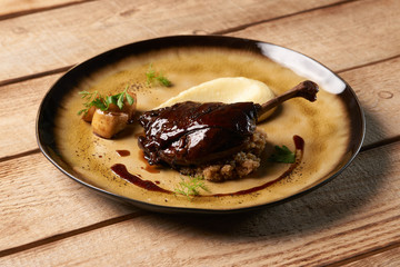 Roasted Duck drumstick with Quinoa puree, celery, apple