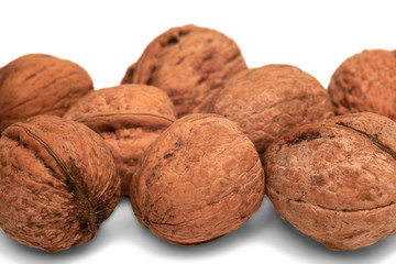 Walnuts on white background, isolated, closeup
