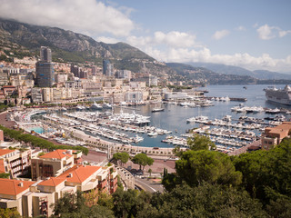 Fototapeta na wymiar Panoramic view of Monte Carlo harbour in Monaco.