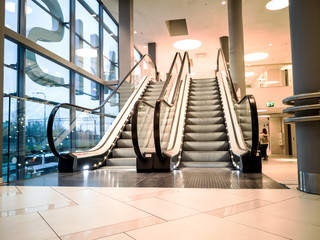  Escalators at the modern shopping 