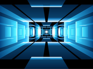 Fractal perspective vector background - abstract futuristic dark corridor interior design