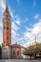 Fototapeta premium Milan and the San Gottardo in Corte in a perfect perspective shot