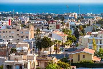 Paphos cityscape over residential neighborhoods. Cyprus