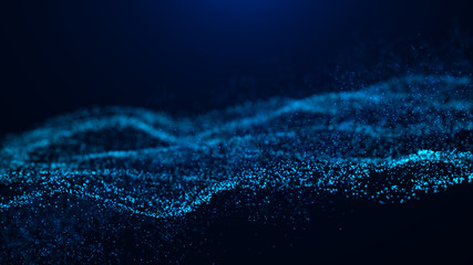 Wave of particles. Abstract particle. Data visualization. Abstract digital background. 4k rendering.