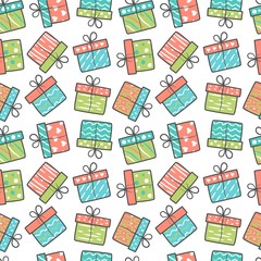 Seamless pattern with hand drawn gift boxes. Vector illustration.