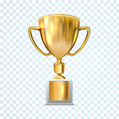 Golden trophy cup isolated on transparent background. Vector illustration