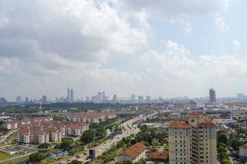 High angle view of cityscape of Johor Bahru, Malaysia during day