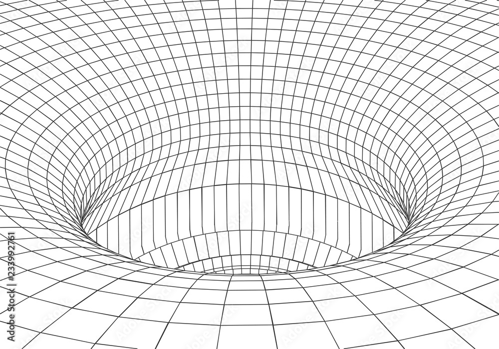 Poster tunnel or wormhole. digital 3d wireframe tunnel. 3d tunnel grid. network cyber technology. surrealis