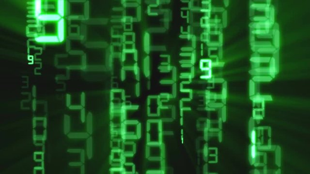 Binary rain, streams of green numbers, 4K abstract background, matrix effect.  
