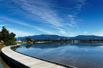 Obraz premium Boardwalk around the estuary, Motueka, New Zealand