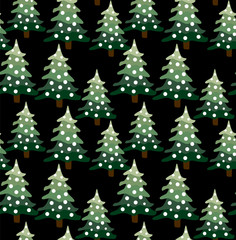 Christmas winter forest landscape. seamless pattern and background.