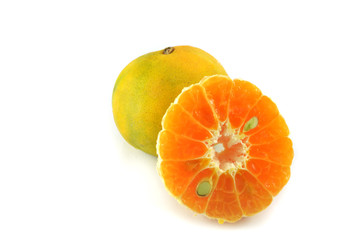 orange isolated / cut half orange fruit on white background fresh orange peeled from asian agriculture