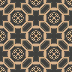 Vector damask seamless retro pattern background oriental polygon geometry cross frame flower