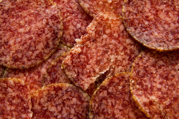 salami on wooden background