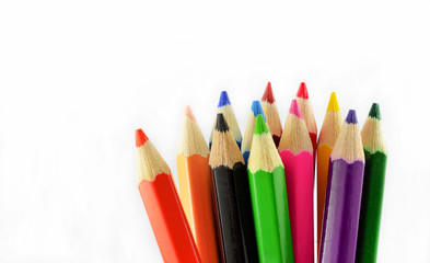 crayons isolated / Color pencils or wood crayons isolated on white background - colorful Colored Pencils on Set