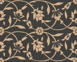 Vector damask seamless retro pattern background botanic garden spiral curve cross frame vine leaf flower © Phoebe Yu