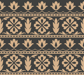Vector damask seamless retro pattern background curve cross frame line leaf flower