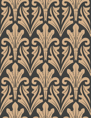 Vector damask seamless retro pattern background spiral curve cross botanic garden nature leaf