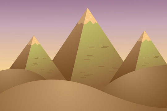 desert landscape with Egypt pyramids. vector background illustration