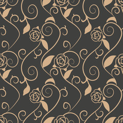 Vector damask seamless retro pattern background spiral vortex cross vine leaf rose flower