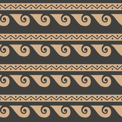 Vector damask seamless retro pattern background spiral vortex cross wave frame line
