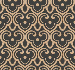 Vector damask seamless retro pattern background oriental spiral curve cross frame chain crest
