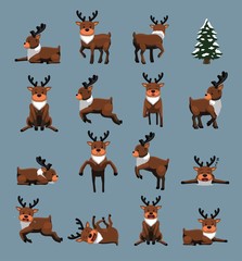 Christmas Character Reindeer Various Poses Cartoon