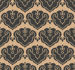 Vector damask seamless retro pattern background oriental spiral curve cross frame chain crest