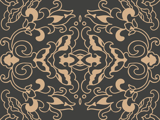 Vector damask seamless retro pattern background spiral curve cross botnaic garden frame leaf vine flower