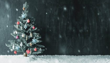 Colorful Decorated Tree, Copy Space For Advertisement, Snowflakes