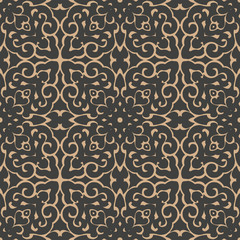 Vector damask seamless retro pattern background oriental spiral curve cross frame leaf vine flower chain