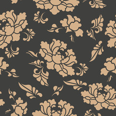 Vector damask seamless retro pattern background nature botanic garden leaf flower peony blossom