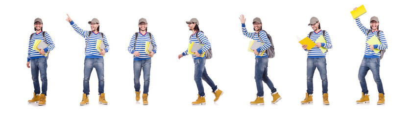 Student with books isolated on white