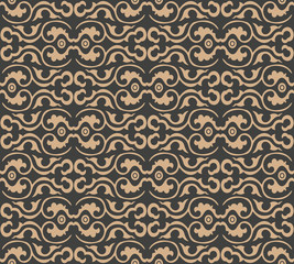 Vector damask seamless retro pattern background spiral vortex curve cross oriental frame chain crest