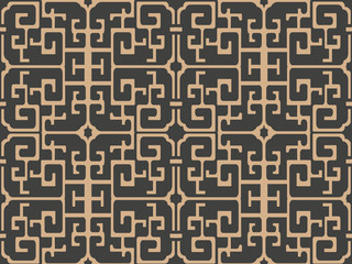 Vector damask seamless retro pattern background oriental spiral cross frame chain lattice tracery