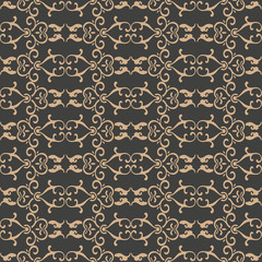 Vector damask seamless retro pattern background oriental spiral cross frame chain lattice tracery