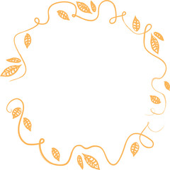 curves and leaves round canvas, circle decorative element. vector hand drawn illustration. circle frame