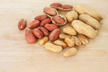 peanut in shell on wood background