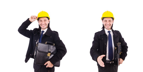 Young construction architect isolated on the white