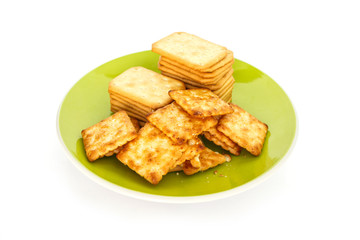 craker on plate on white background.