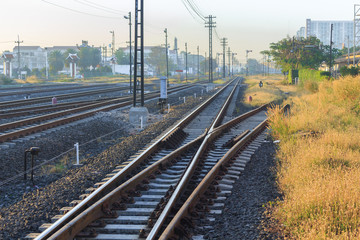 Railway platform in the morning.