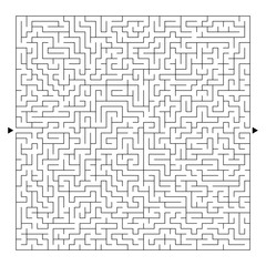 Difficult square maze. Game for kids. Puzzle for children and adult. One entrance, one exit. Labyrinth conundrum. Flat vector illustration isolated on white background.