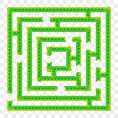 A simple green maze of leaves. Game for kids. Puzzle for children. One entrance, one exit. Labyrinth conundrum. Flat vector illustration isolated on transparent background.