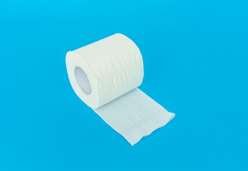 toilet paper on blue background.