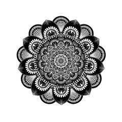 Black and white mandala on the white background