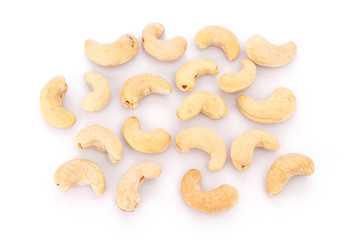 heap cashews on white background.