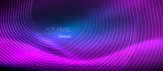 Neon glowing lines, magic energy space light concept, abstract background wallpaper design