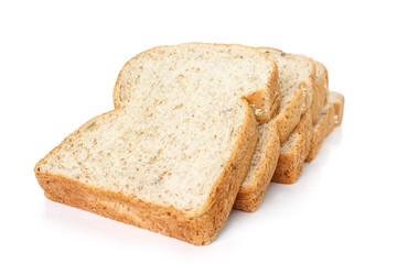 whole wheat bread on white background.